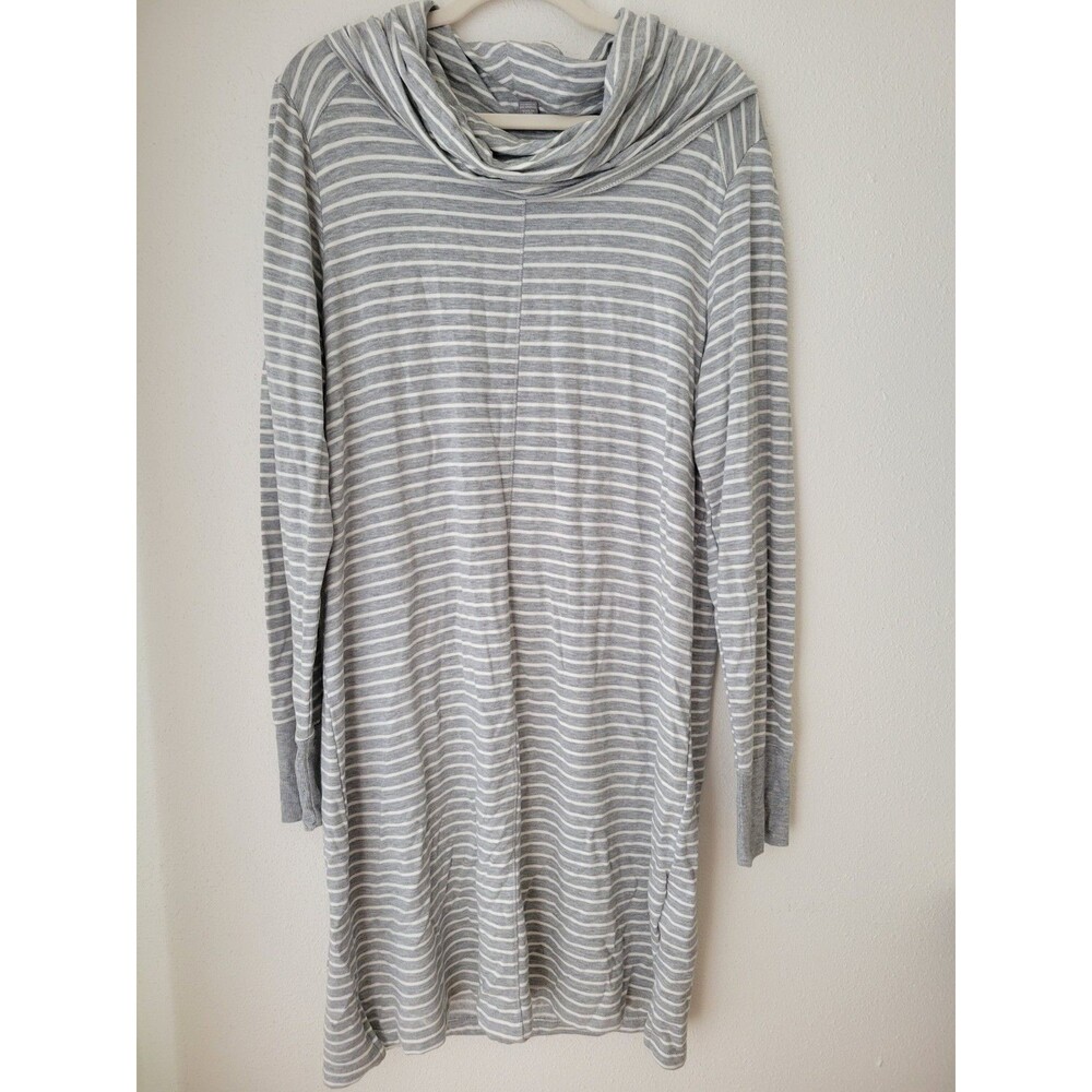 Peace & Pearl Gray White Striped Sweater Dress Tunic Cowl Neck Women's XL